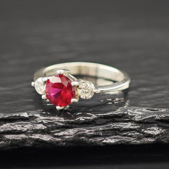 Sterling Silver Ring: Lab Ruby Center Stone - Siz… - image 5