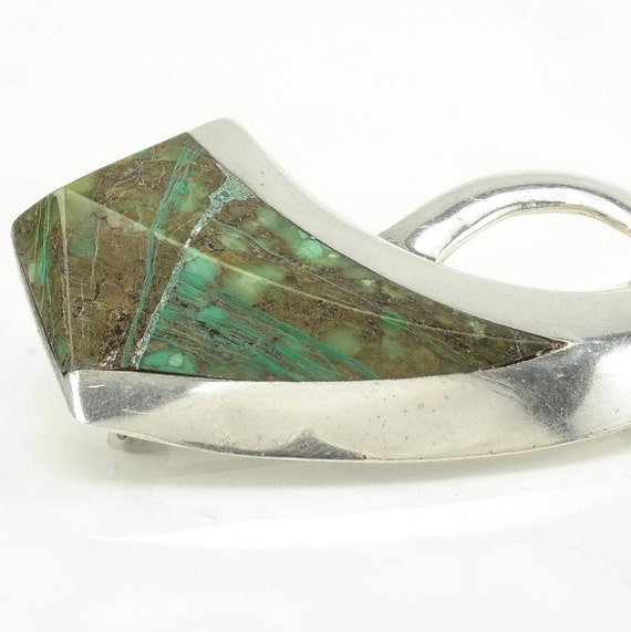 Taxco Sterling Silver Brooch Green Chrysocolla by 