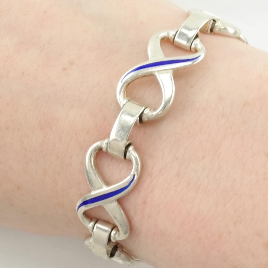 アクセサリー 80s ITALIAN VINTAGE SILVER925 BRACELET Vintage Italy Sterling Silver Link Bracelet Blue Enamel Figure 8