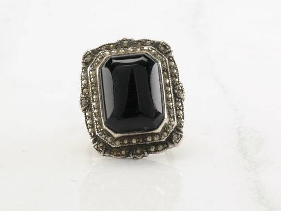 Vintage Art Deco Sterling Silver Ring Black Onyx … - image 4