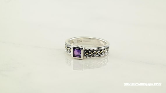 Vintage Stackable Silver Ring Amethyst Marcasite … - image 8