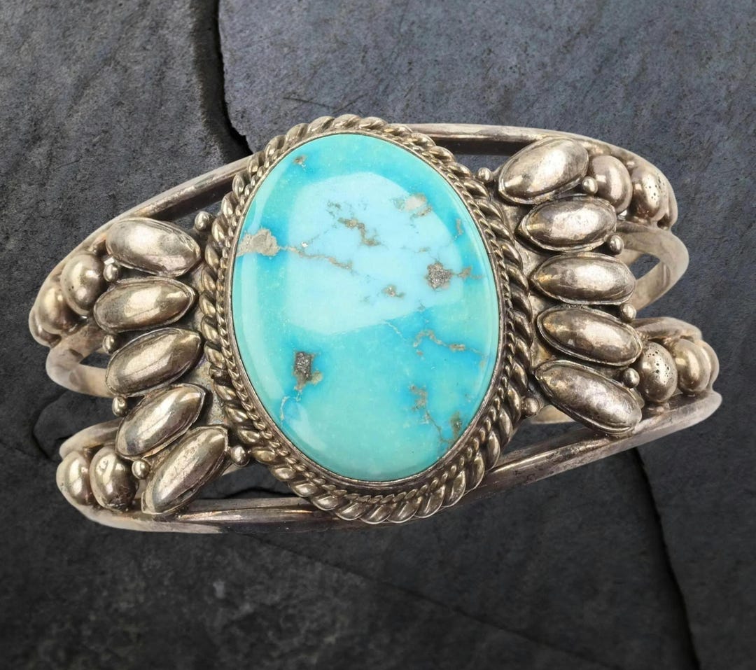 Turquoise Cuff Native American Turquoise Cuff Bracelet: Sterling Silver Oval Stone 6 1 ...