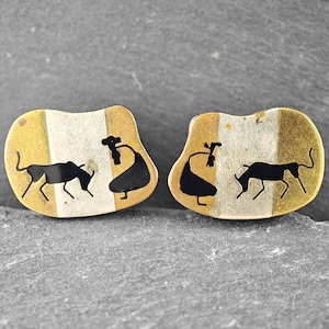 Southwest Sterling Mixed metals Bull Earrings Screw Back Clip On