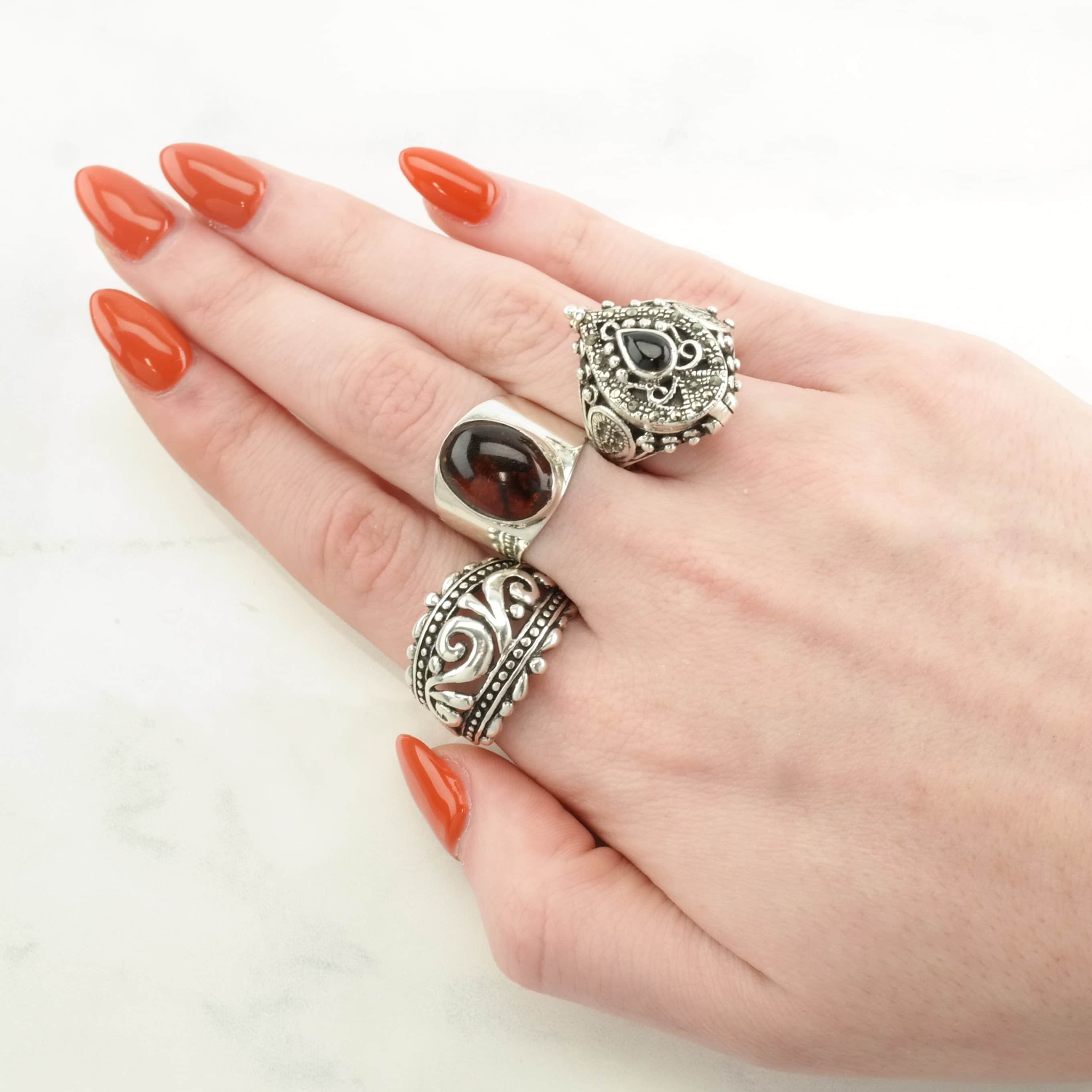 Vintage Sterling Silver Ring Onyx, Marcasite Poison Ring Vintage Sterling Silver Ring Onyx, Marcasite Poison Ring