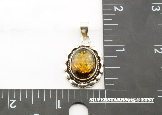 Vintage Yellow Amber Sterling Silver Pendant - image 4