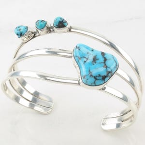 Southwest Kingman Turquoise Cuff Bracelet Sterling Silver Modernist