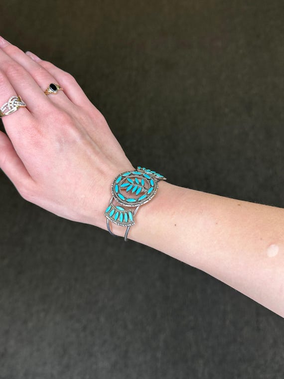 Turquoise Leaf Cuff Bracelet - Native American St… - image 2