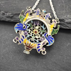 Vintage emaljpyropgranat lavasten cameo sterlingsilver flerfärgat hänge bild 10