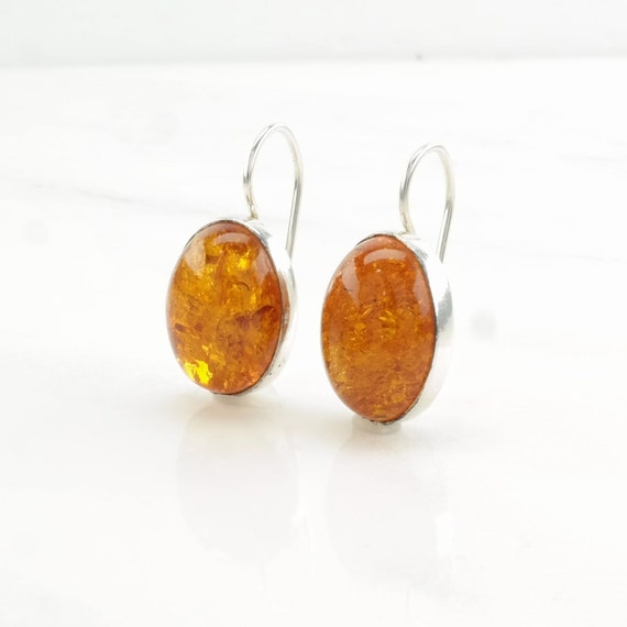 Sterling Silver Orange Amber Earrings Fish hook