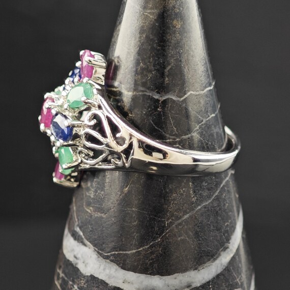 Sapphire Ruby Emerald Ring Sterling Silver Sz 6 3… - image 10