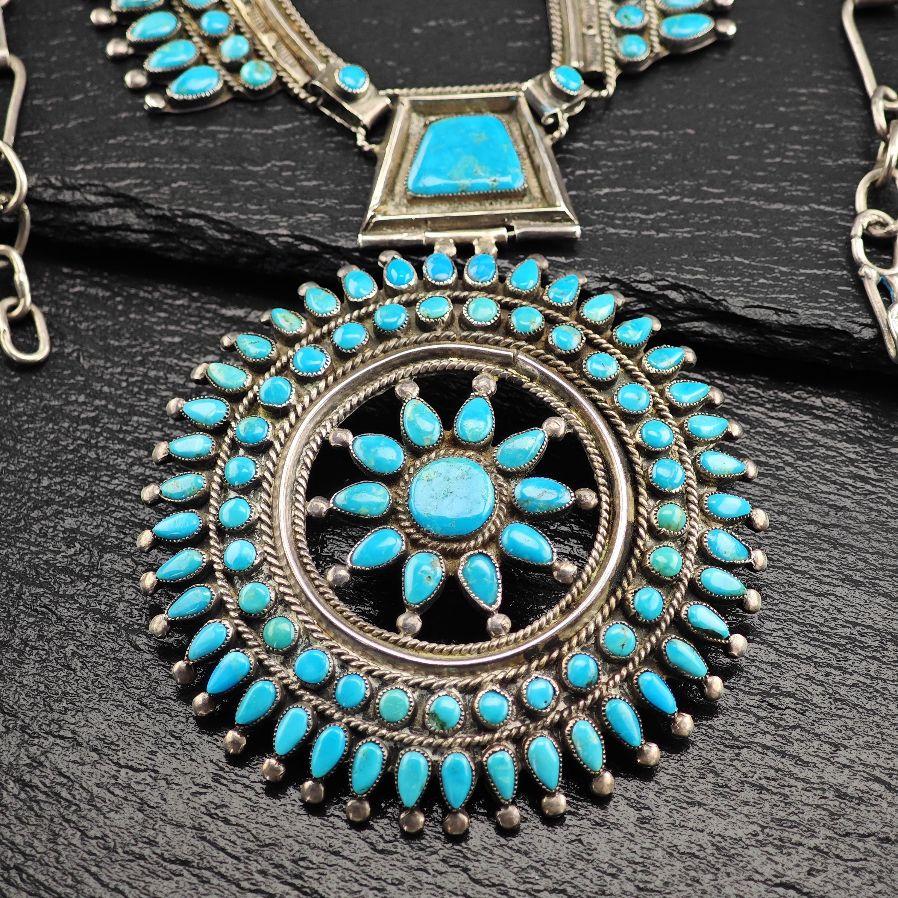 VMB Vintage Blue Turquoise Cluster Necklace in Sterling Silver - Etsy