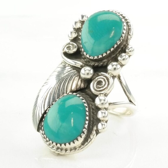 Native American Silver Ring Turquoise Leaf Sterli… - image 3