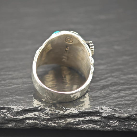 Native American Eagle Block Turquoise Ring Sterli… - image 8