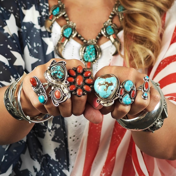 Large Number Eight Turquoise Ring - Native Americ… - image 2