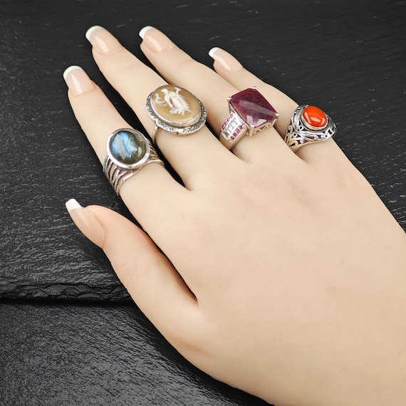 Faceted Ruby Corundum Ring Sterling Silver Sz 7 - image 2