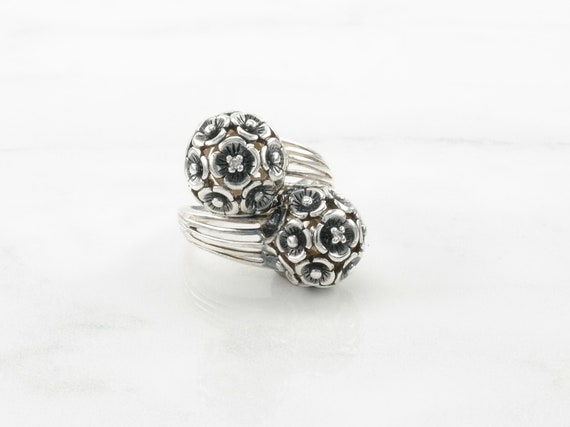 Vintage Stephen Dweck Sterling Silver Ring Diamond Floral Caroline
