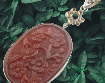 Carved Agate Pendant by Sajen Sterling Silver