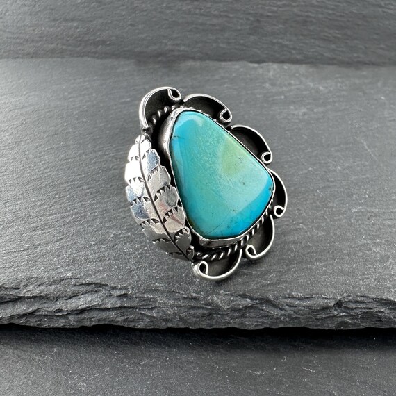 Turquoise Silver Ring: Native American Stamped (S… - image 7