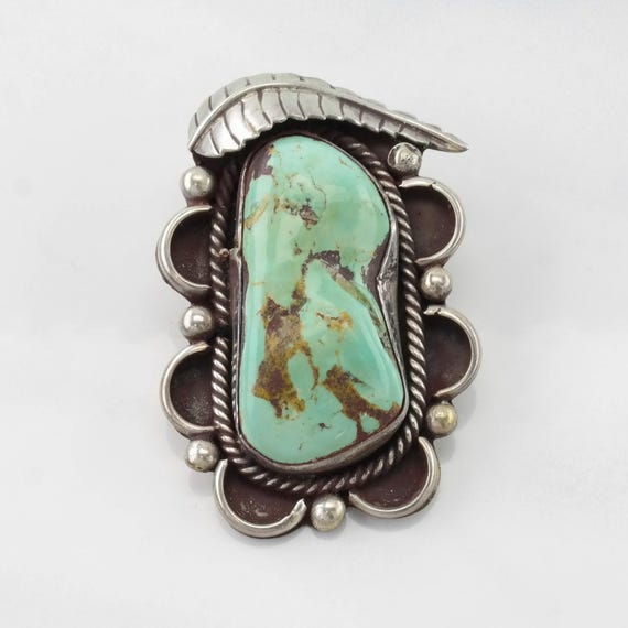 Native American Turquoise Leaf Sterling Silver Pendant View 2