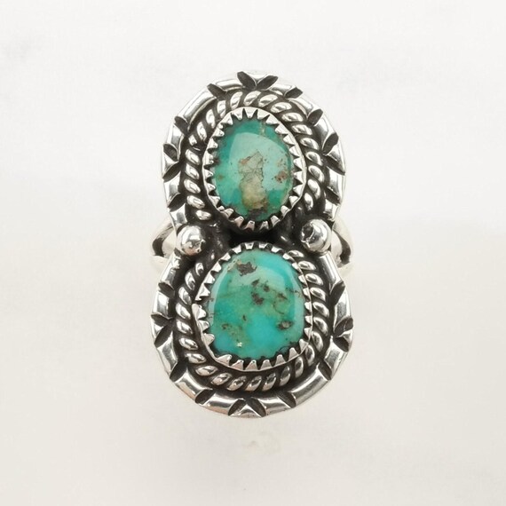 Native American Silver Ring: Two Stone Turquoise … - image 8