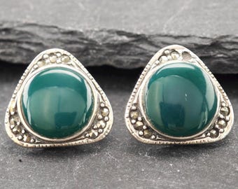 Orecchini modernisti in argento sterling, triangolo di crisoprasio verde (marcasite)