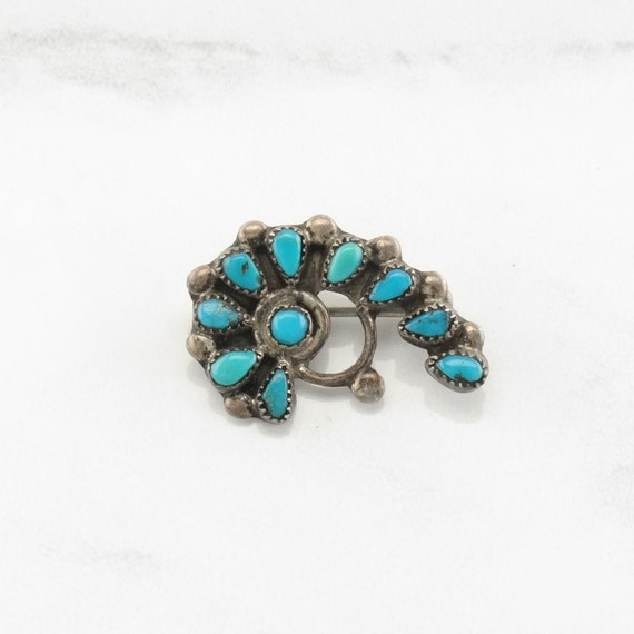 Zuni Sterling Silver Turquoise Brooch Pendant - image 1