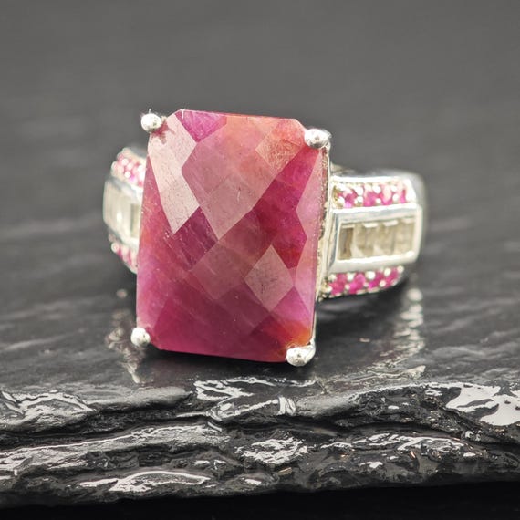 Faceted Ruby Corundum Ring Sterling Silver Sz 7 - image 3