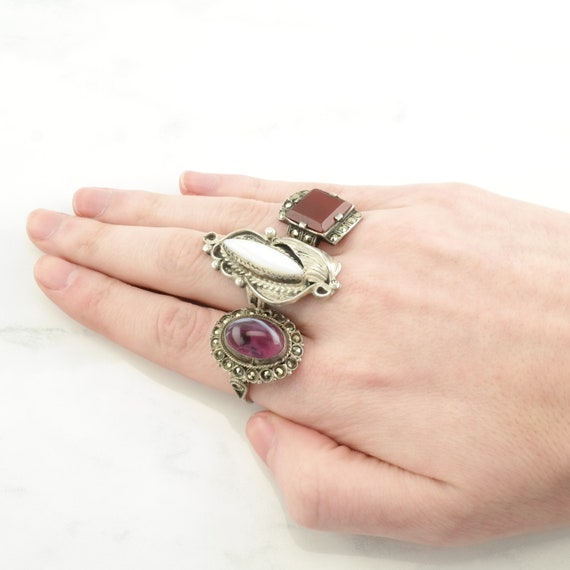 Vintage Art Deco Silver Ring Carnelian Marcasite … - image 5