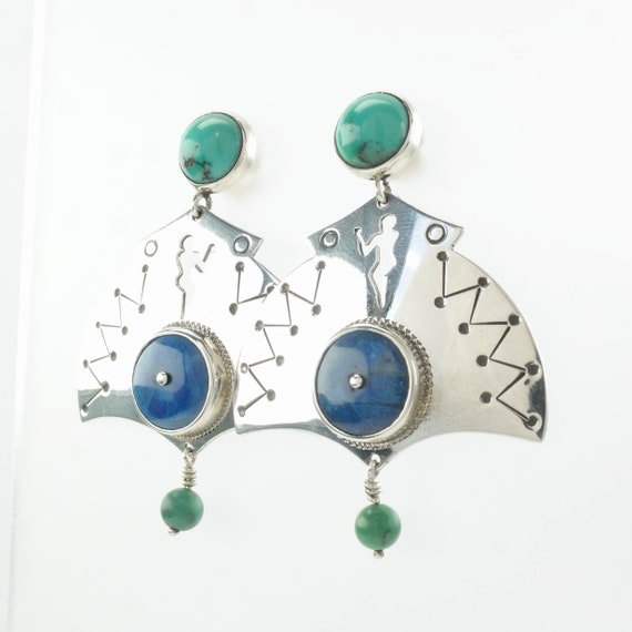 Turquoise, Lapis Lazuli Figure Earrings Stud, Dan… - image 7