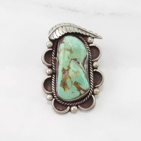 Native American Turquoise Leaf Sterling Silver Pendant View 5