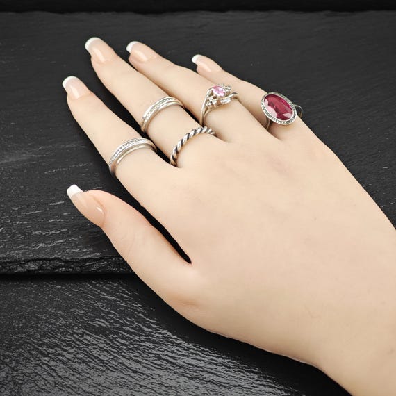 Art Deco Style Lab Ruby Ring Sterling Silver Sz 7 - image 2