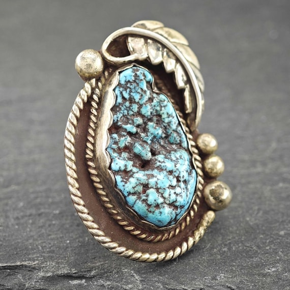 Native American Large Turquoise Ring - Sterling S… - image 1