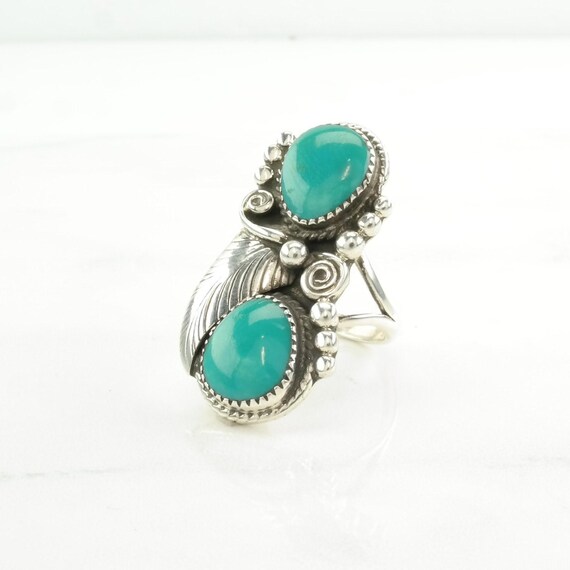 Native American Silver Ring Turquoise Leaf Sterli… - image 10