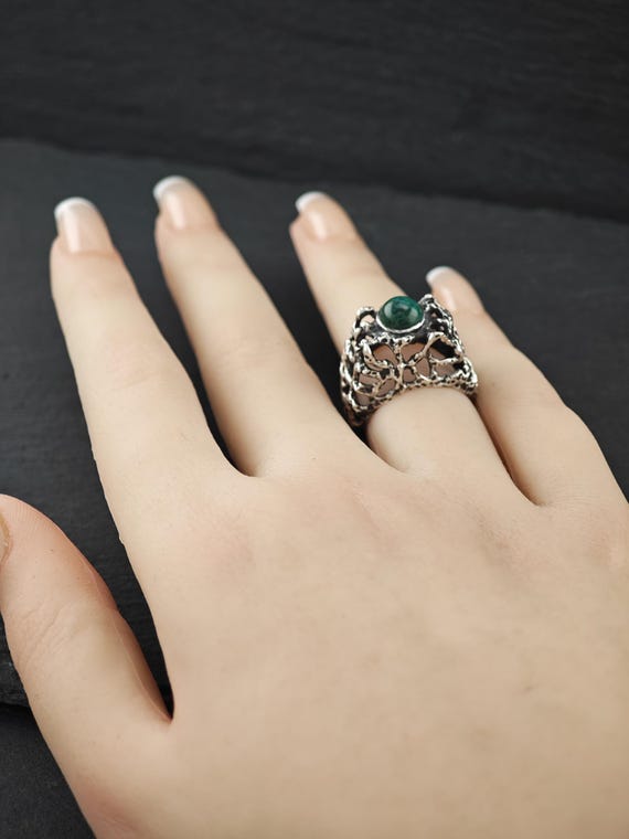 Chrysocolla Statement Ring: Brutalist Design - St… - image 9