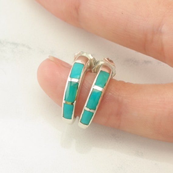 Southwest Sterling Silver Turquoise Inlay Earring… - image 2