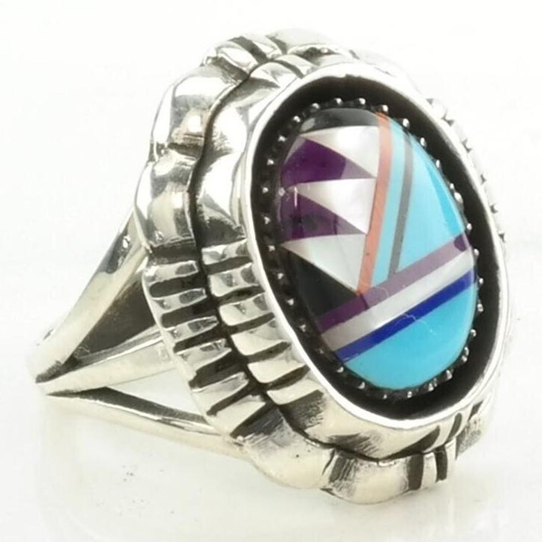 Southwest Sterling Silver Inlay Ring Size 6 1/2 - Etsy
