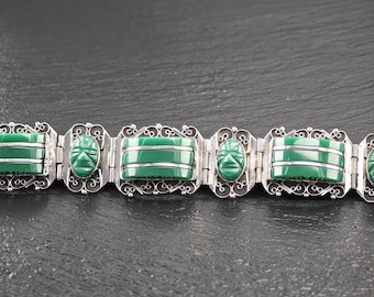 Mexico Green Onyx, Mask Panels Bracelet Sterling Silver - Etsy