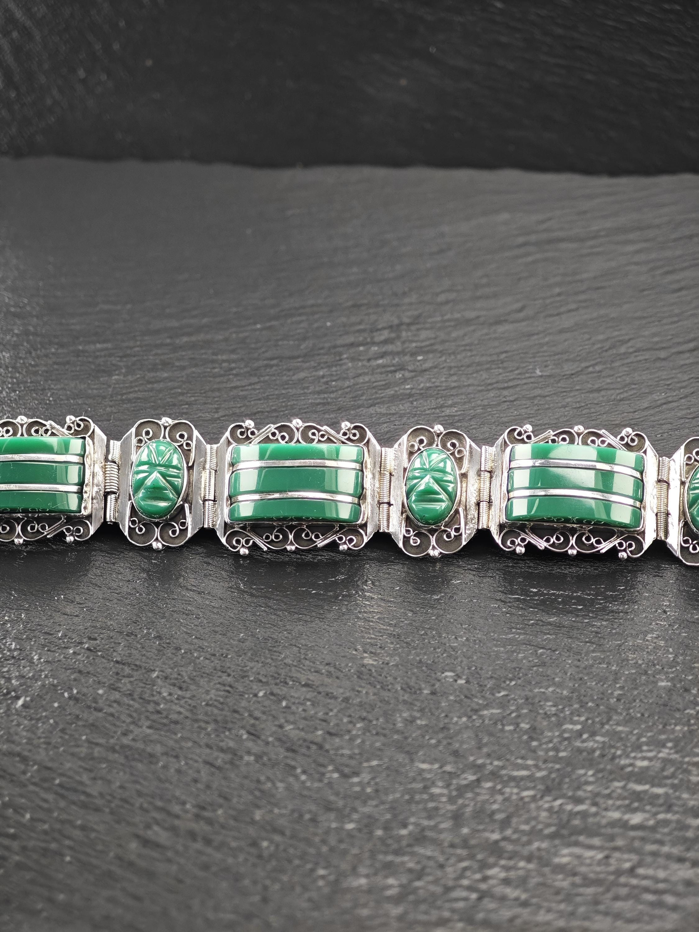 Mexico Green Onyx, Mask Panels Bracelet Sterling Silver - Etsy