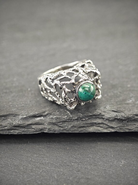 Chrysocolla Statement Ring: Brutalist Design - St… - image 8