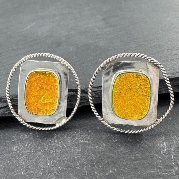 Modernist Fused Glass Sterling Silver Earrings