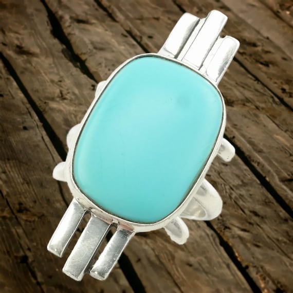 DTR Statement Silver Ring: Blue Turquoise Imitati… - image 1