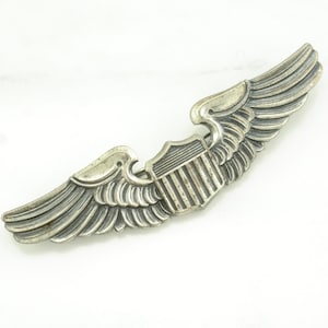 WWII Sterling Silver Brooch 3&quot; Size, Large Pilot,  Airforce, Wings