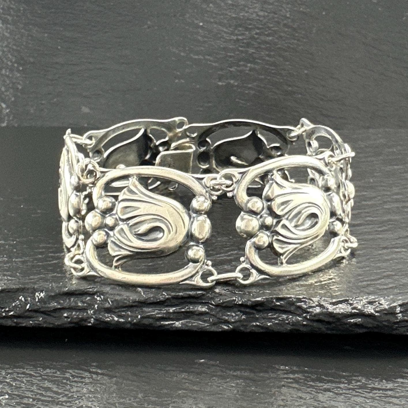 Vintage Art Nouveau Style Sterling Silver Link Bracelet Floral - Etsy
