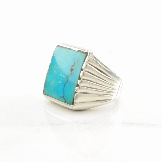 Sterling Silver Ring: Rectangular Blue Turquoise,… - image 4