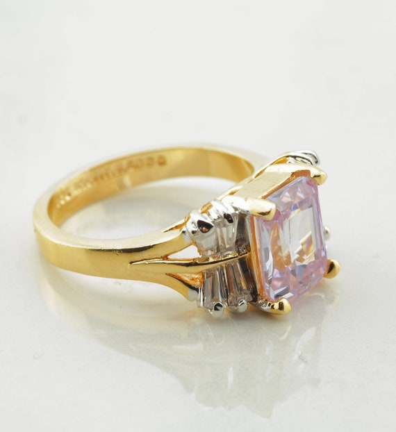 Vintage Sterling Silver Ring CZ Gold Plated Purpl… - image 1