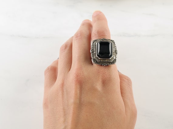 Vintage Art Deco Sterling Silver Ring Black Onyx … - image 5