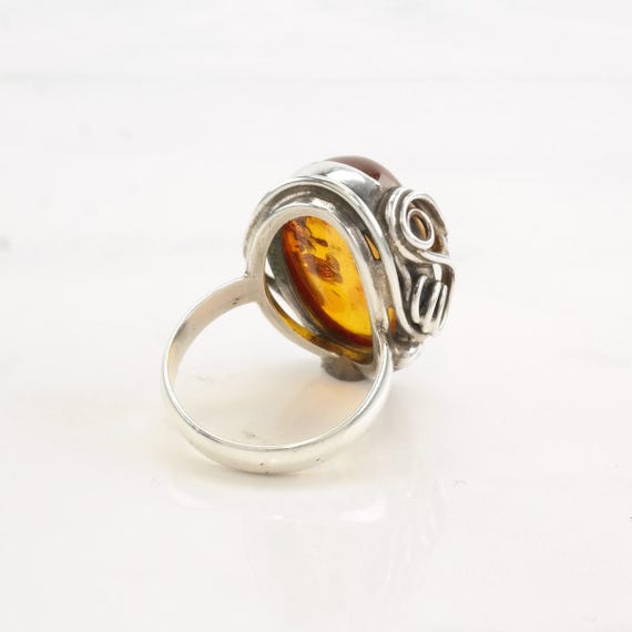 Amber Statement Ring: Sterling Silver Oval Swirl … - image 6