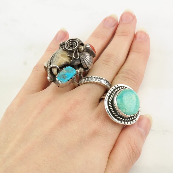 Vintage Native American Silver Ring Turquoise, Co… - image 3