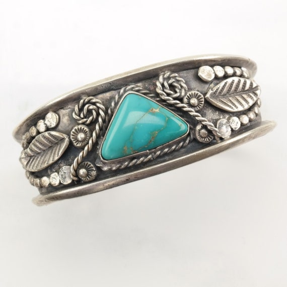 Native American Sterling Silver Turquoise Leaf Tr… - image 1