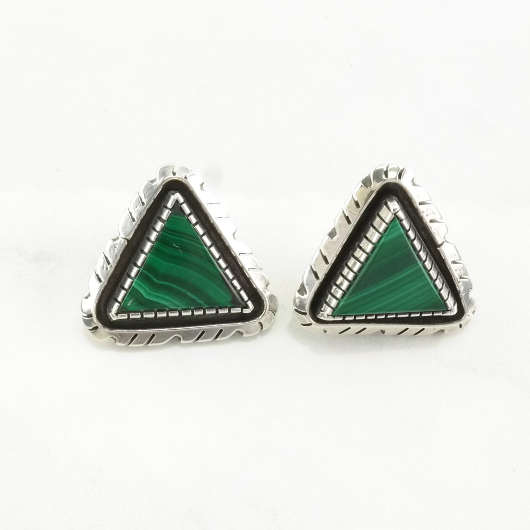 Boucles D'oreilles à Clip Vintage En Malachite Verte - Années 70, Occasion, Style Ancien